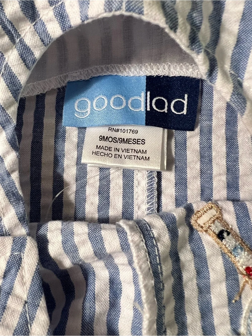 Good Lad Blue & White Striped Baby Sun Hat and Romper Set - Baseball Appliqué